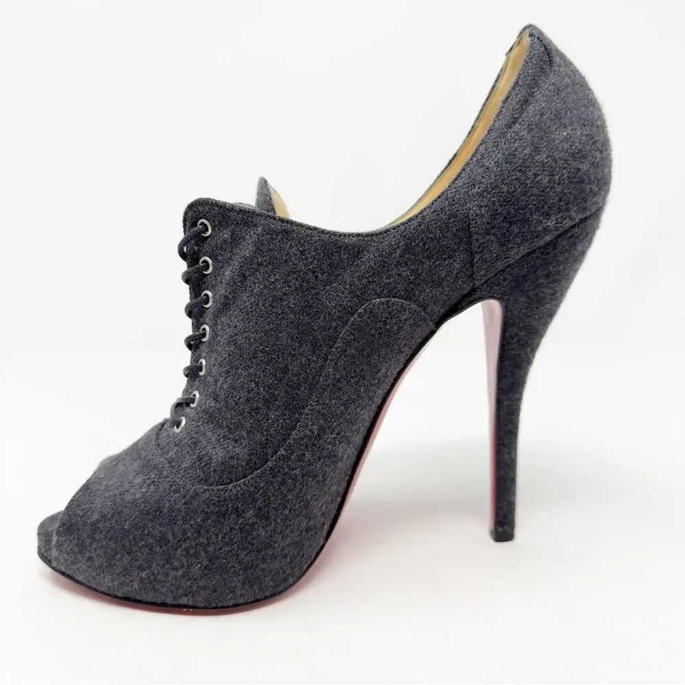 Christian Louboutin Lady Derby Flannel Lace Up Peep Toe Booties Womens Size 40